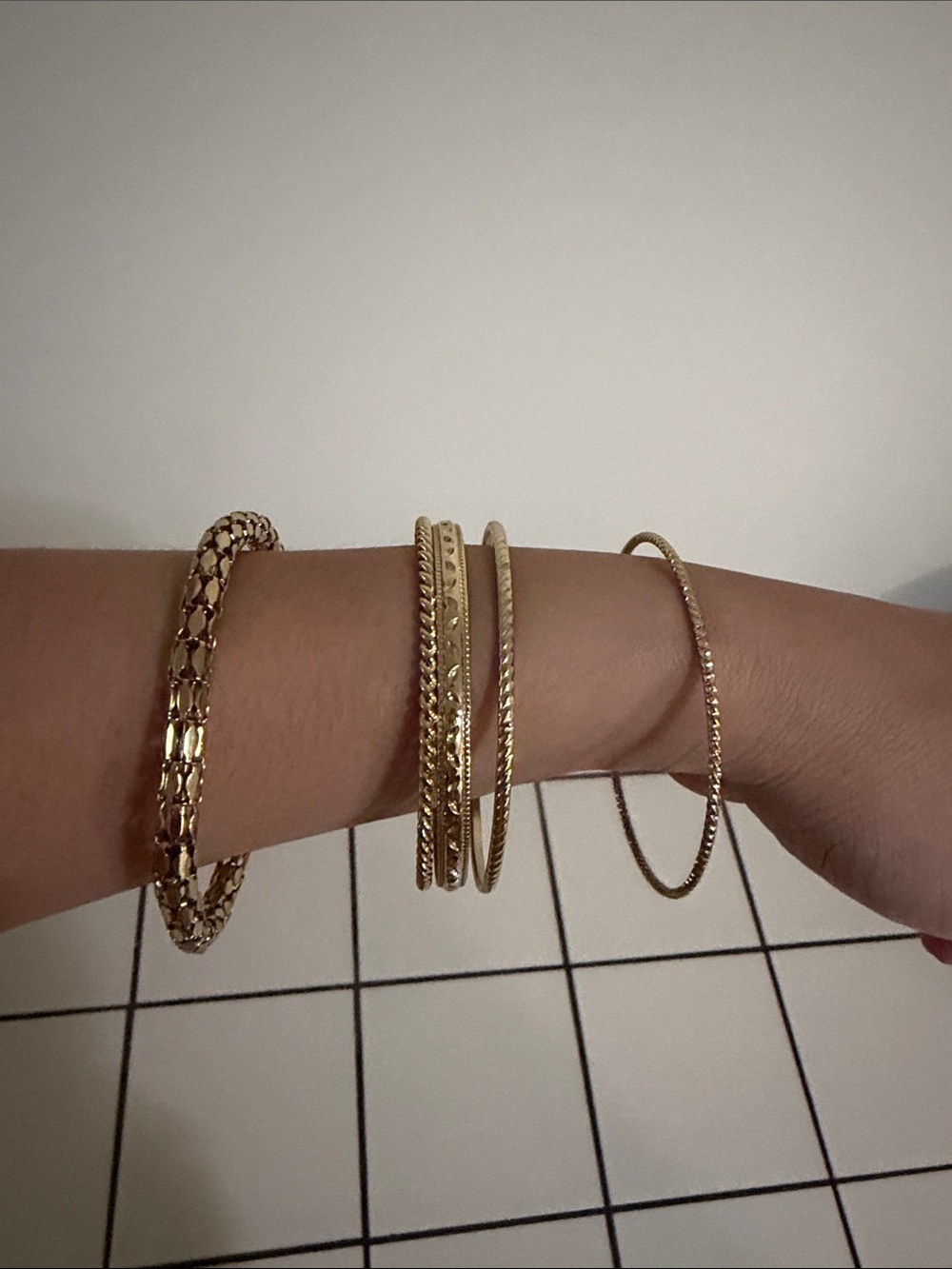 Gold Multi-Texture Women's Bangle Bracelet - Picture 2 of 4